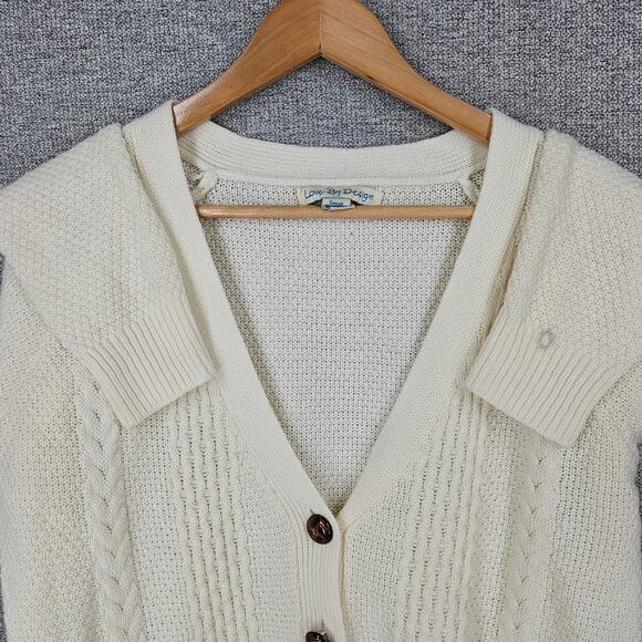 LOVE BY DESIGN WOMEN'S CREAM CABLE KNIT CARDIGAN FRONT POCKETS – SIZE SMALL - Picture 4 of 9